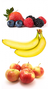 berries, banana, apples