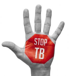 Hand with stop sign that says Stop TB