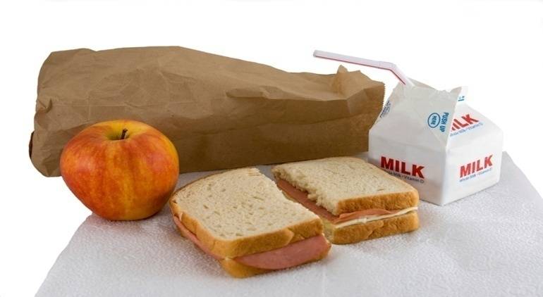 Meal Planning/Bag Lunch with Apple, Sandwich, and Milk