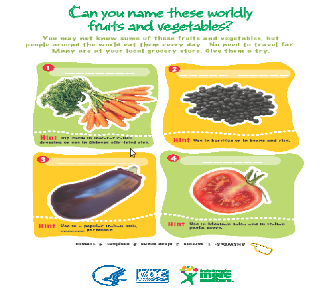 Name These Fruits And Vegetables Diabetes Information Kiosk