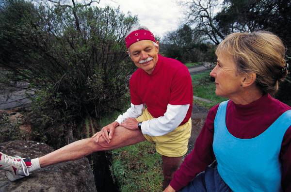 Preventing Diabetes/Old Couple Stretching Photo